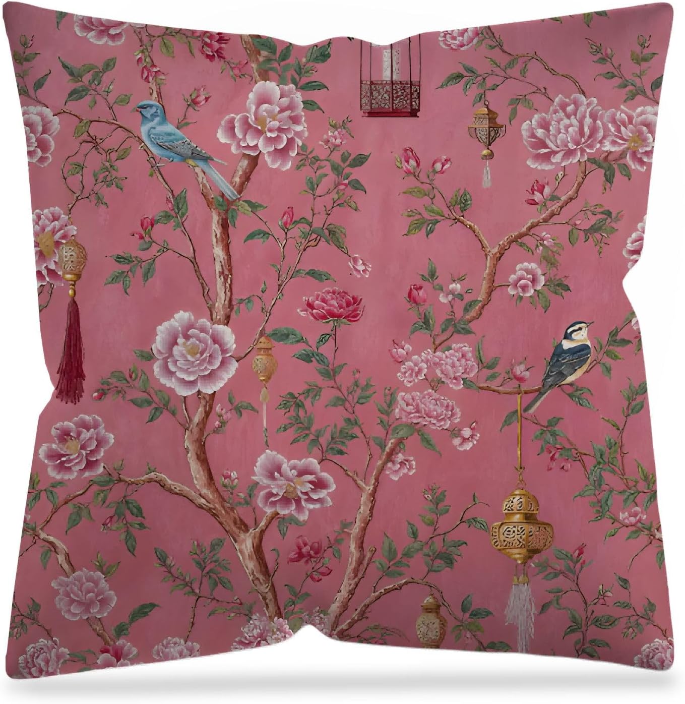 Chinoiserie Vintage Gold Bird Floral Pillow Cover, Traditional Luxury White Flower Botanical Bird Decorative Pillow Cover for Home Bedroom Living Room,18x18 Double-Sided Set of 4 image 2