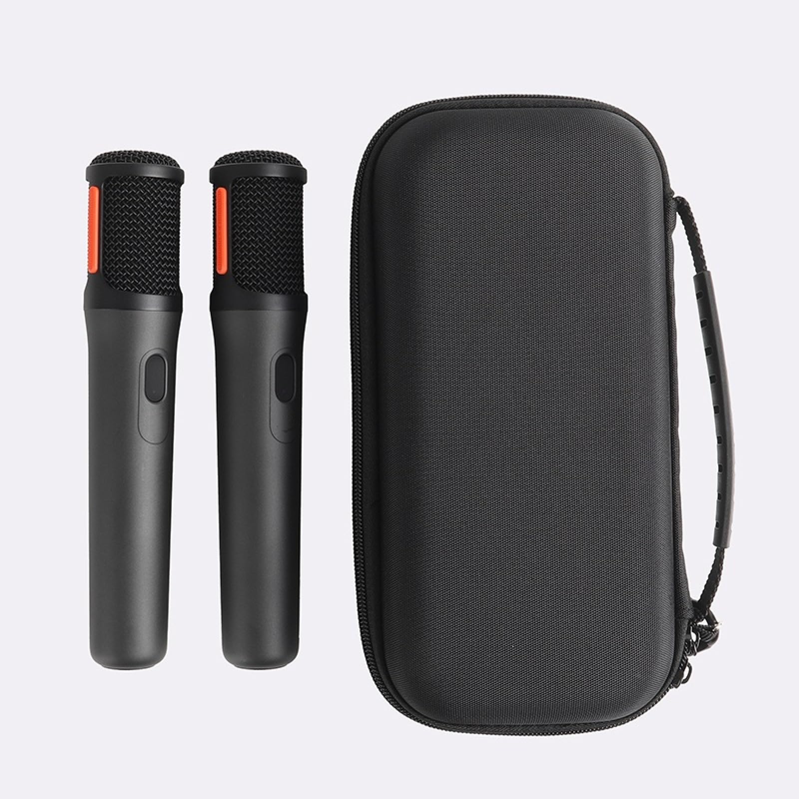 PartyBox Étui de transport pour microphone sans fil JBL PartyBox avec deux microphones portables pour récepteurs, adaptateurs, piles AA, organiseur de chargeur, noir