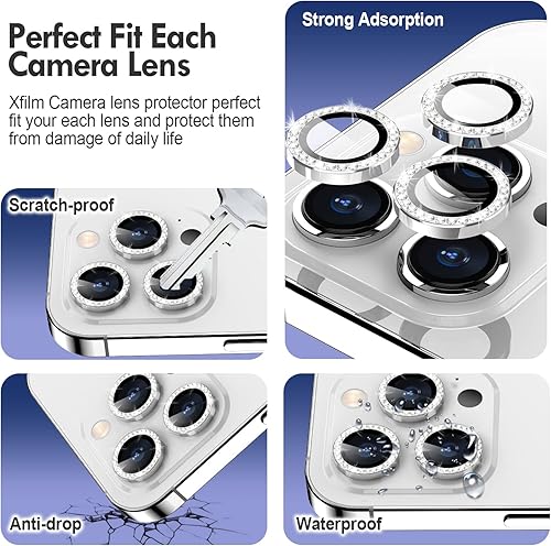 Miniatura 90 de Xfilm Protector de lente de cámara Bling para iPhone 14 Pro/14 Pro Max, dureza 9H a prueba de rayones, protector de anillo individual de metal