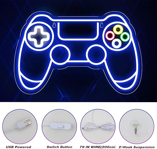 Vista 16 de Letrero de neón con forma de gamepad para decoración de sala de jugadores, letrero de neón para decoración de habitación de niños, letrero de neón