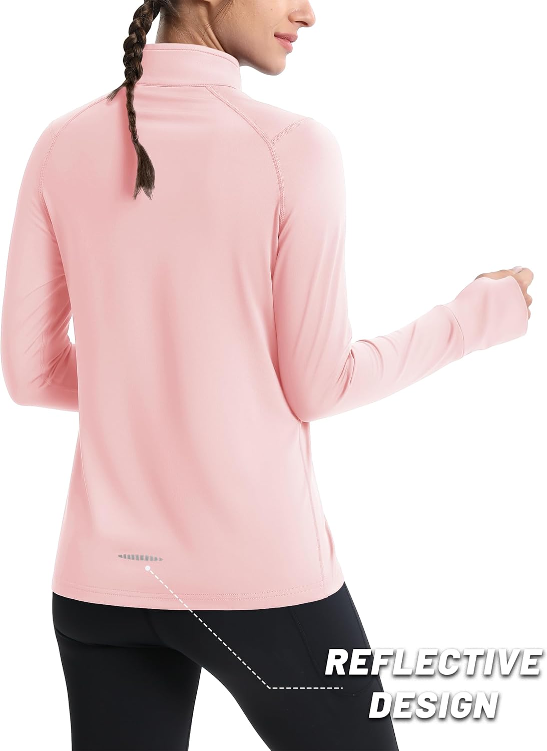 MAGCOMSEN Quarter Zip Pullover Women Fleece Shirt Thermal Long Sleeve Athletic Running Tops Thumb Hole - Image 2