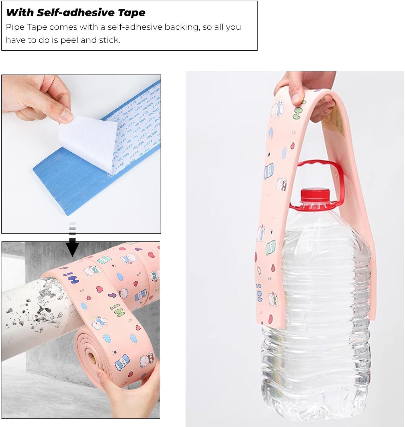 Sponge Pipe Cover Self Adhesive, 2M Pipe Wrap Around Tape Bathroom Copper Water Tube Hider Ducting Conduit Concealer for Hose Pipes Cooker Hood Pipework HVAC Air Conditioning Protect, Grey Pink ( Colo