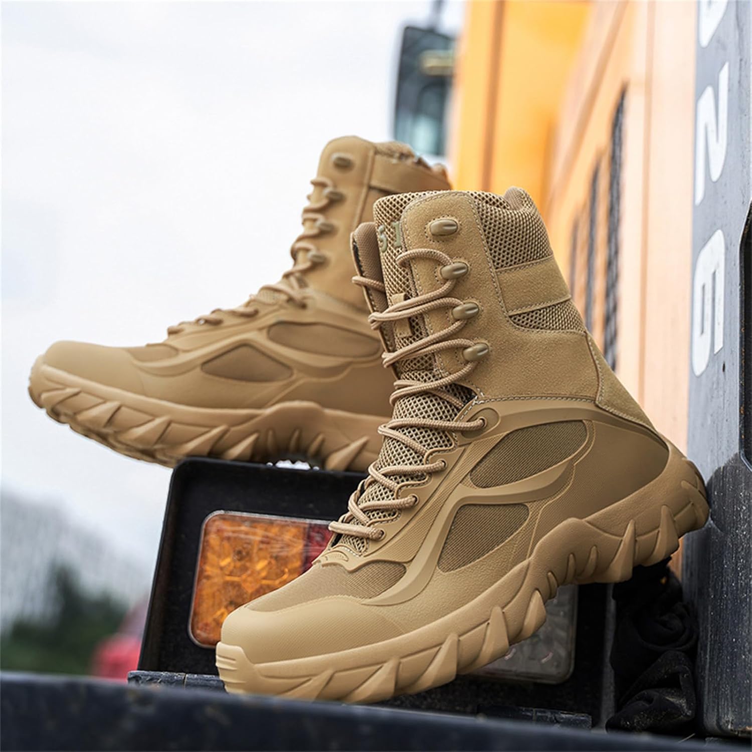 Men's High Top Lace Up Military Tactical Work Boots 8 Inches Hiking Motorcycle Combat Boots for Backpacking Army Jungle Desert