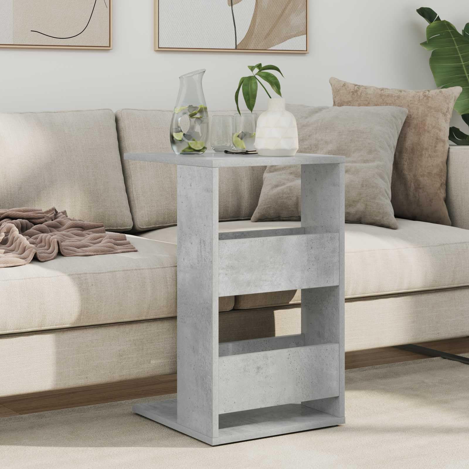 Tavolino in cemento grigio, 40 x 35 x 60,5 cm, in legno