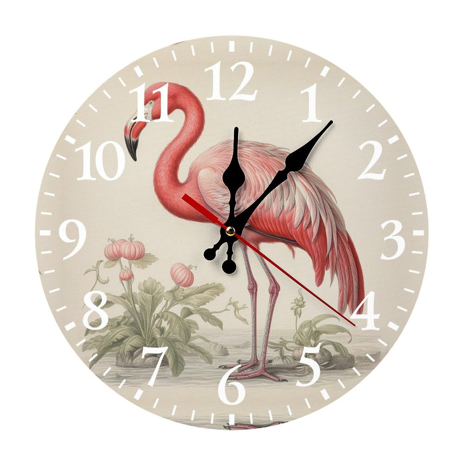 NTVOWPZO 10 Inch Wall Clock Art Flamingo Battery Operated Wall Clocks Silent Non-Ticking Round Wall Clock for Living Room Kitchen Home Office Wall Decorative Clock