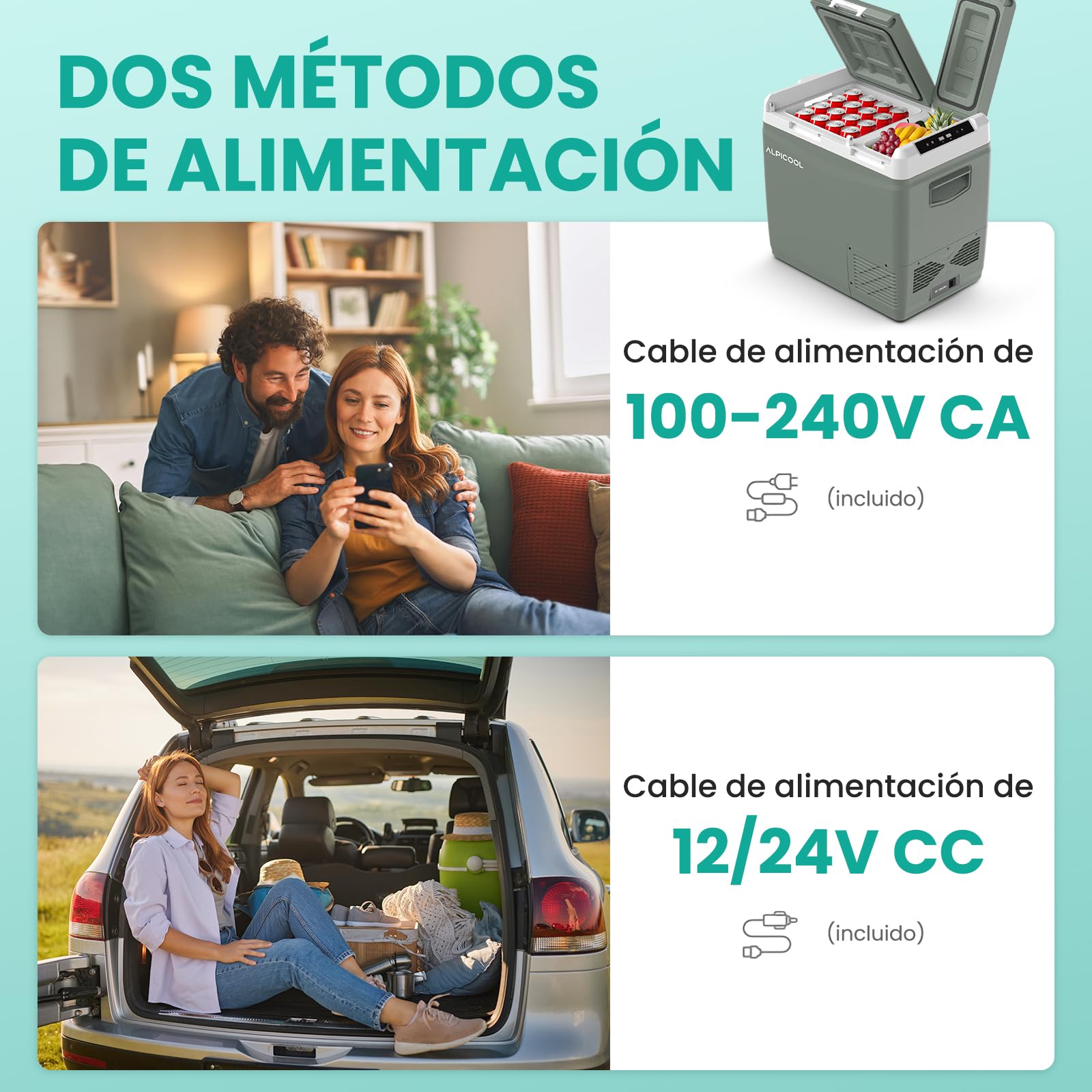 Alpicool KLS58 47L Nevera Portátil con Control de APP,2026 de Doble Zona Nevera de Coche 12V/24V DC 100~240V AC,20°C a -20°C, Refrigerador de Coche para Hogar,Camping,Bandeja de Hielo Incluida,Verde