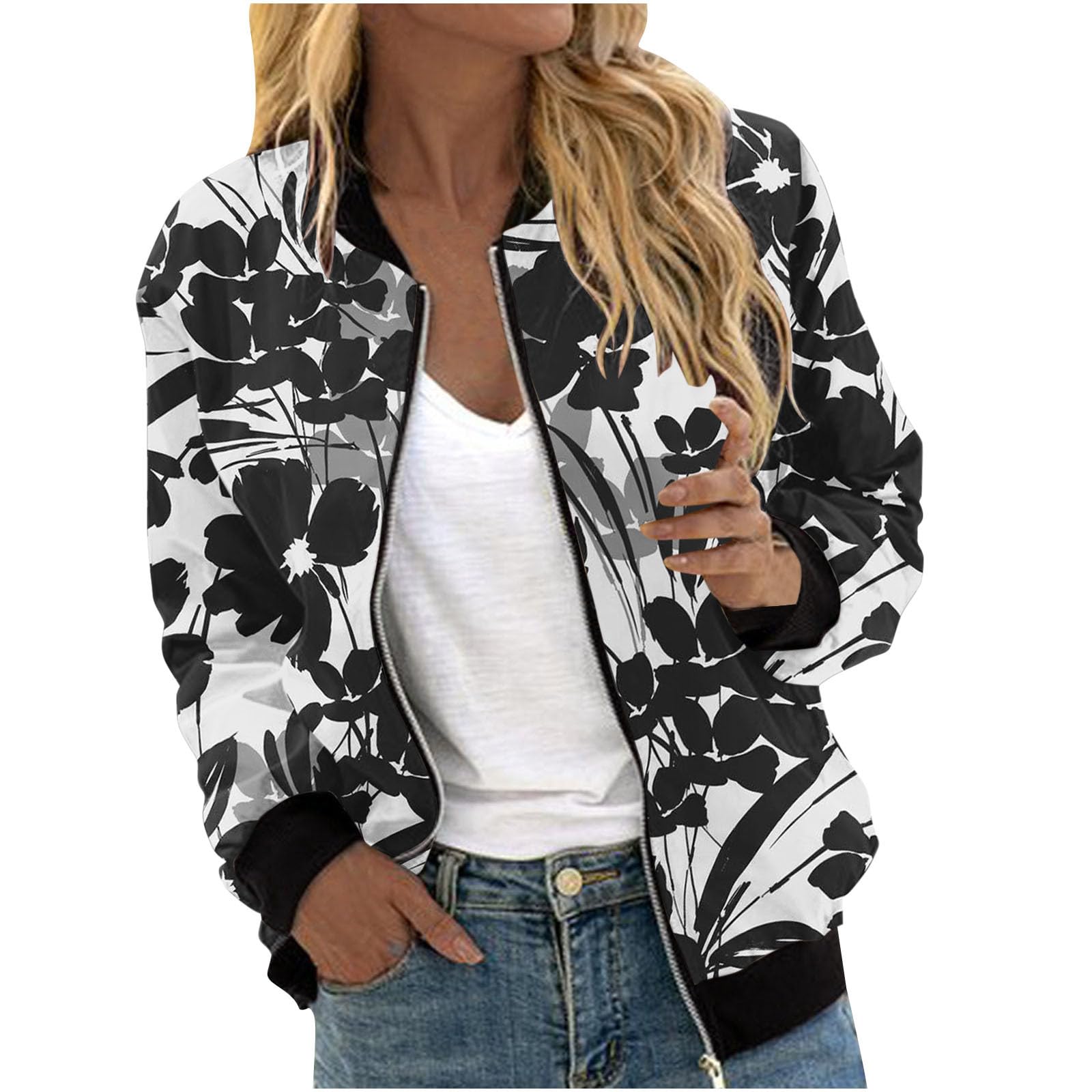YAOJIWANG Blouson Femme Veste Jacket Couleur unie Bomber Femme Chic Veste de Sport Casual Baseball Collège Outwear Pas Cher Top Vêtements de Décontractées Sport Veste Y2K Blouse Haut Manches Longues