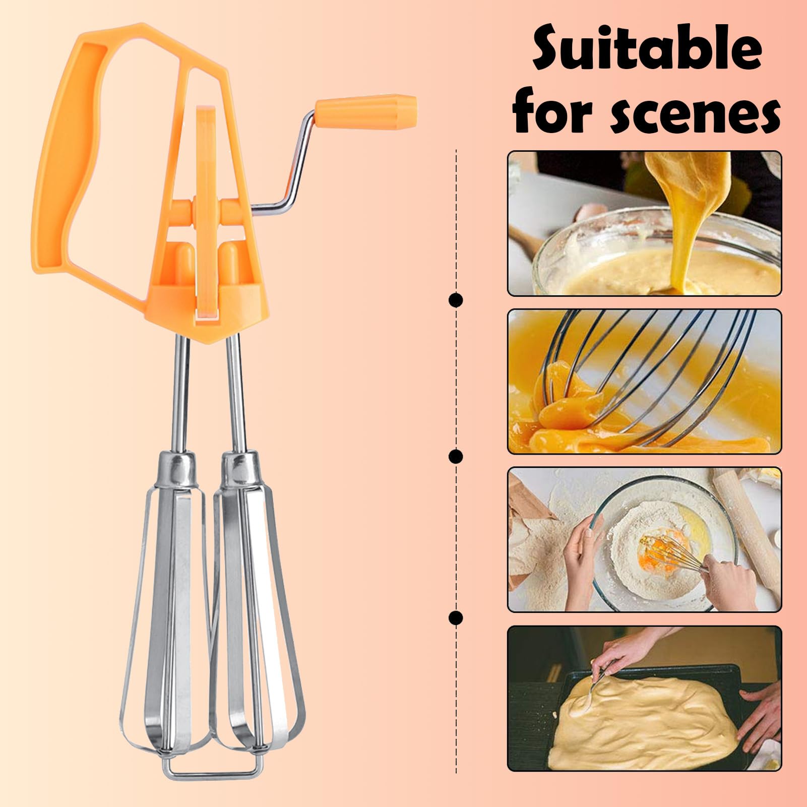 Handheld Egg Blender, Stainless Steel Whisk, Handheld Eggbeater, Stainless Steel Hand Whip Whisk Mixer Cooking Tool Kitchen for Blending, Whisking (Orange)