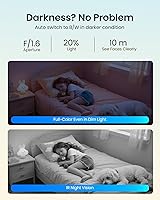 Vista 5 de Cámara de seguridad para interiores 4K, cámara de vigilancia PTZ de 360° con tarjeta SD de 64 GB, detección de llanto humano AI/mascota/bebé, WiFi