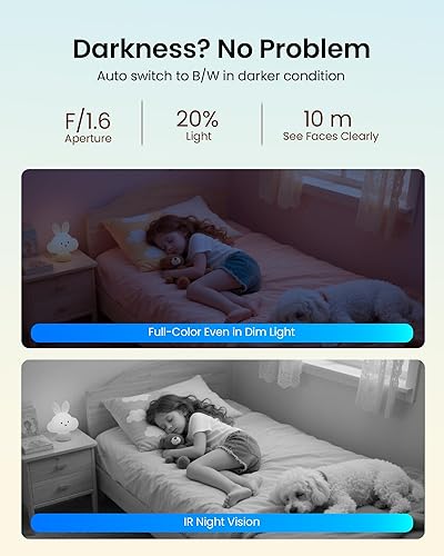 Vista 5 de Cámara de seguridad para interiores 4K, cámara de vigilancia PTZ de 360° con tarjeta SD de 64 GB, detección de llanto humano AI/mascota/bebé, WiFi
