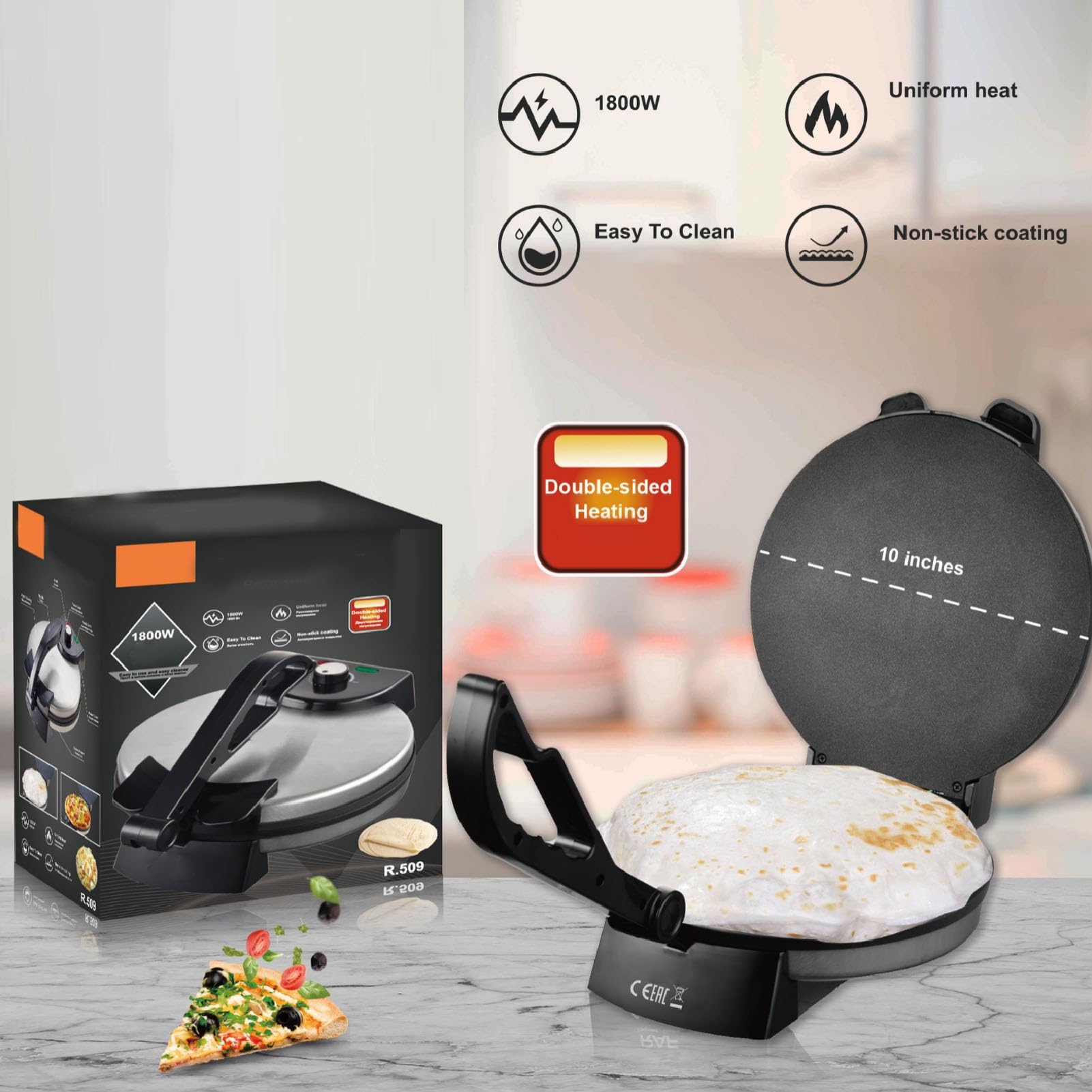 Generic Elektrischer Roti-Maker, Premium-Material, 1800 W, Antihaftbeschichtung, Roti-Maschine für Restaurants, Cafés, ABS-Aluminiumlegierung