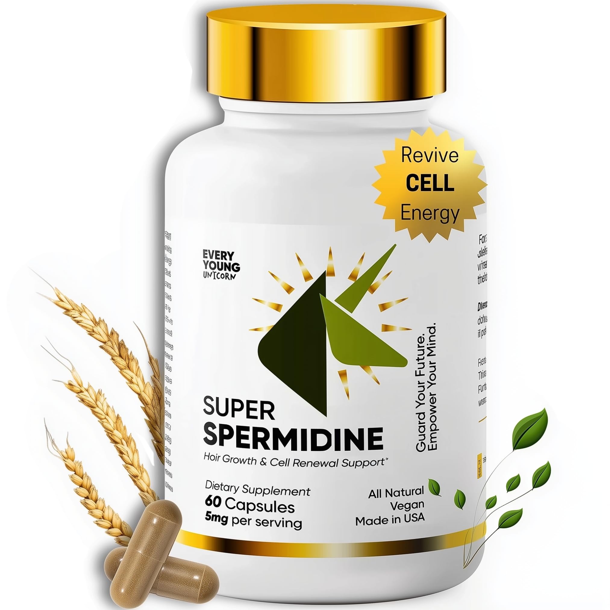 100% Natural Super Spermidine Supplements for Women and Men | 4X Ingredients to Supercharge Your Cellular Health and Hair Growth | Anti Aging Supplement Box