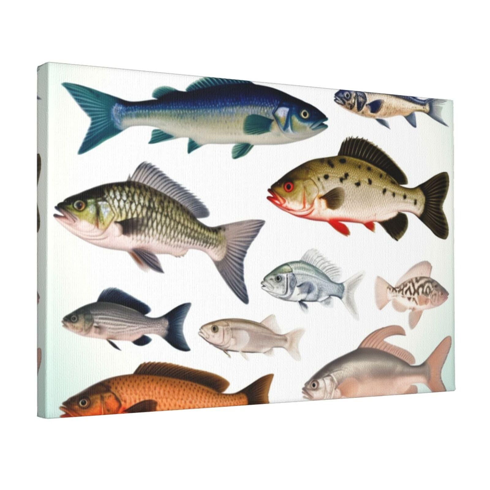 KLOPH Different Fish Canvas Wall Art for Living Room 12"x18" Modern Artwork Painting for Bathroom Hanging Canvas Prints Aesthetic Wallart for Bedroom Kitchen Office Wall Decor