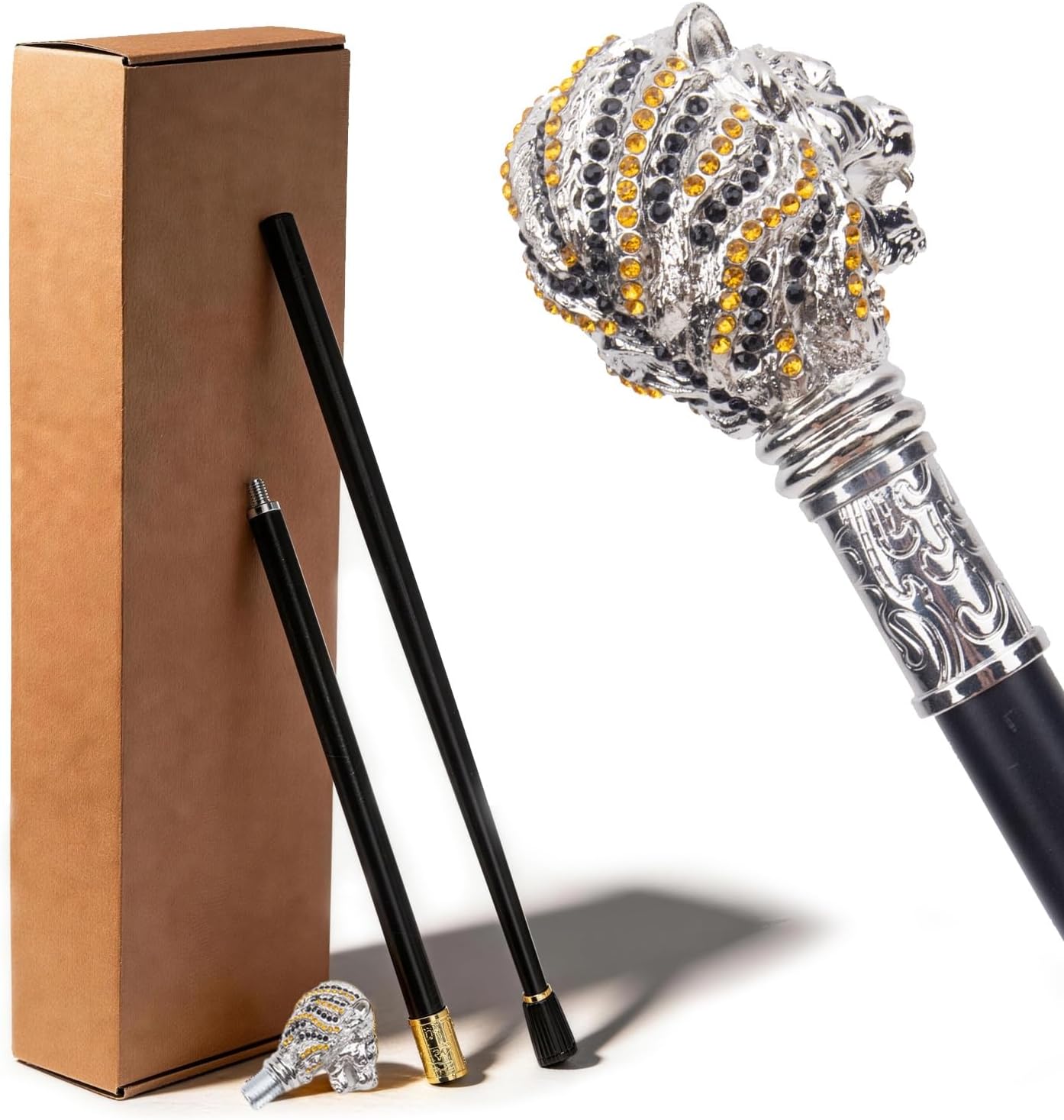 Golden Red Lion Head Handle Walking Cane, Fashion Decorative Walking Stick with Elegant Crosier Knob, Party Costume Accessory