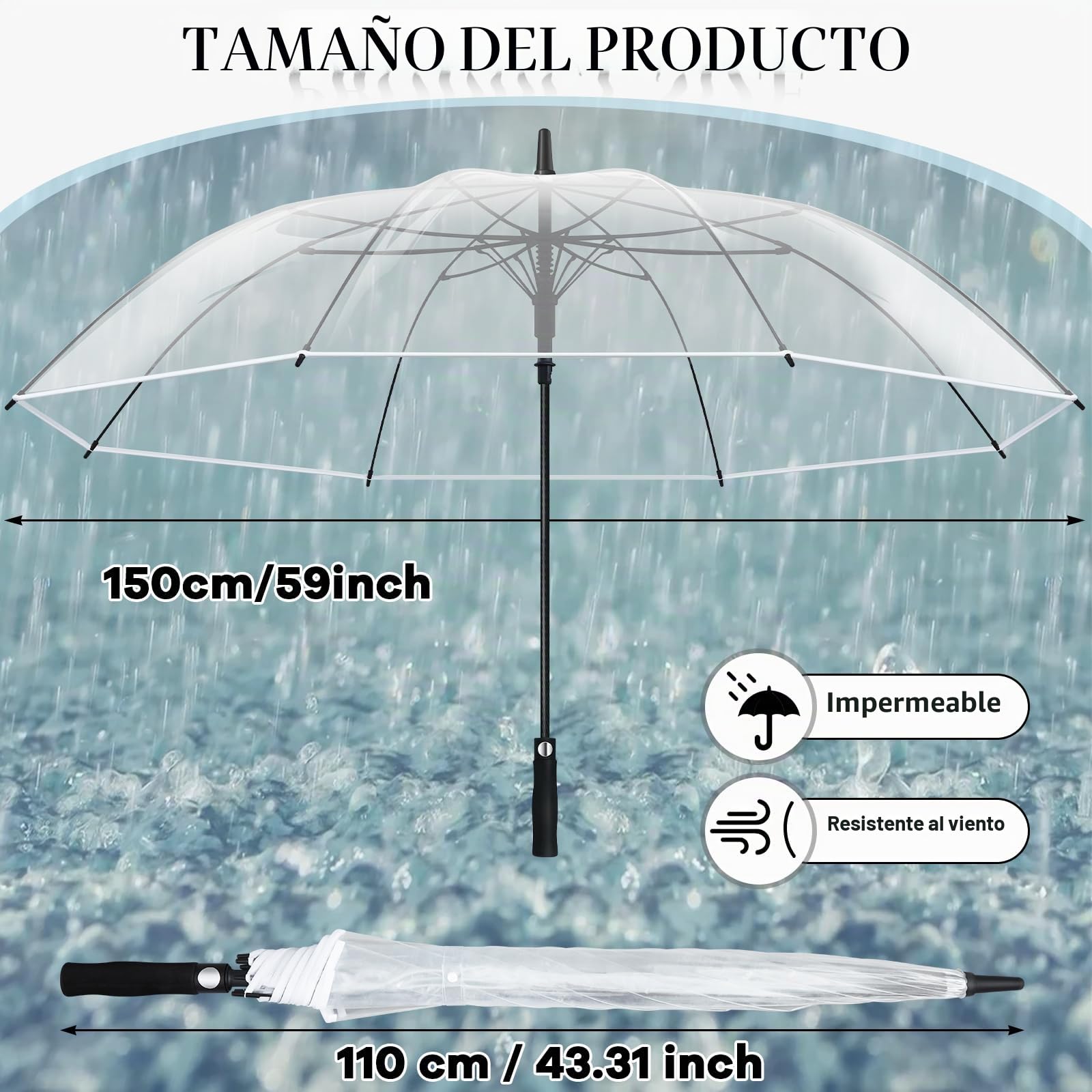 Weewooday 2 Paraguas Transparentes Grande XXL Automático Elegante Paraguas Grande con Cómodo Pulsador Resistente al Viento Paraguas Impermeable Paraguas de Boda Paraguas de Pareja
