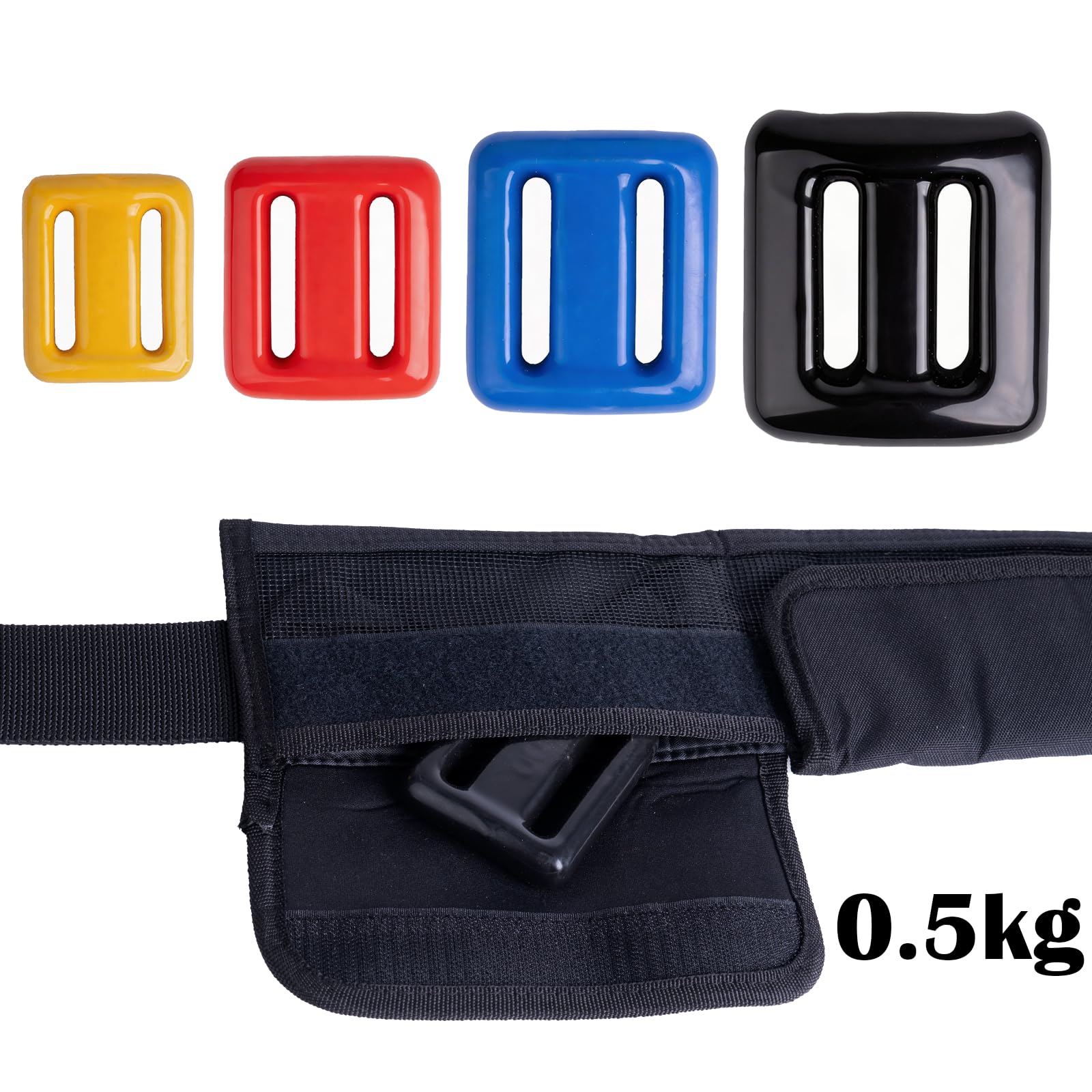 Pas do nurkowania z ciężarkami, 4 szt. 0,5 kg obciążniki do nurkowania z 4 kieszeniami z klamrą szybkiego zwalniania, akcesoria do nurkowania freedivingowego - pasuje do talii 81 cm do 132
