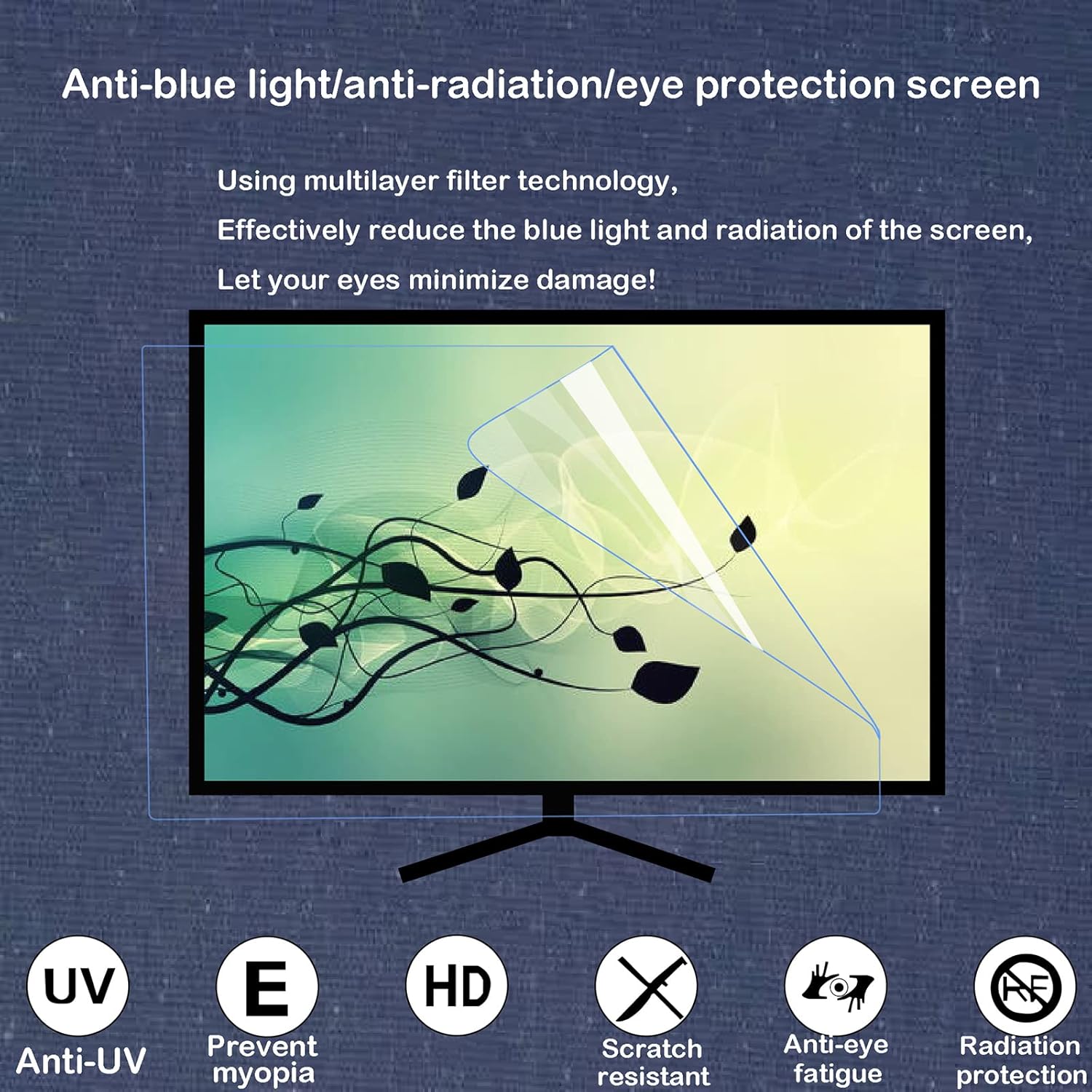 Anti Blue Light 42-46 Inch Tv Screen Protector, Matte Anti-glare Film Relieve Screen Filter Relieve Eye Fatigue Ultra-clear, for Lcd, Led, Oled and Qled 4k Hdtv,HD-43inch(942x529mm)