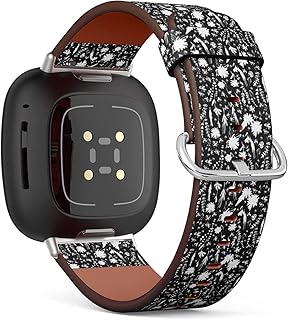 CJBROES Replacement Leather Watch Band, Compatible with Fitbit Versa 3 and Fitbit Sense of Wristband Bracelet Accessory - Floral Different Flowers
