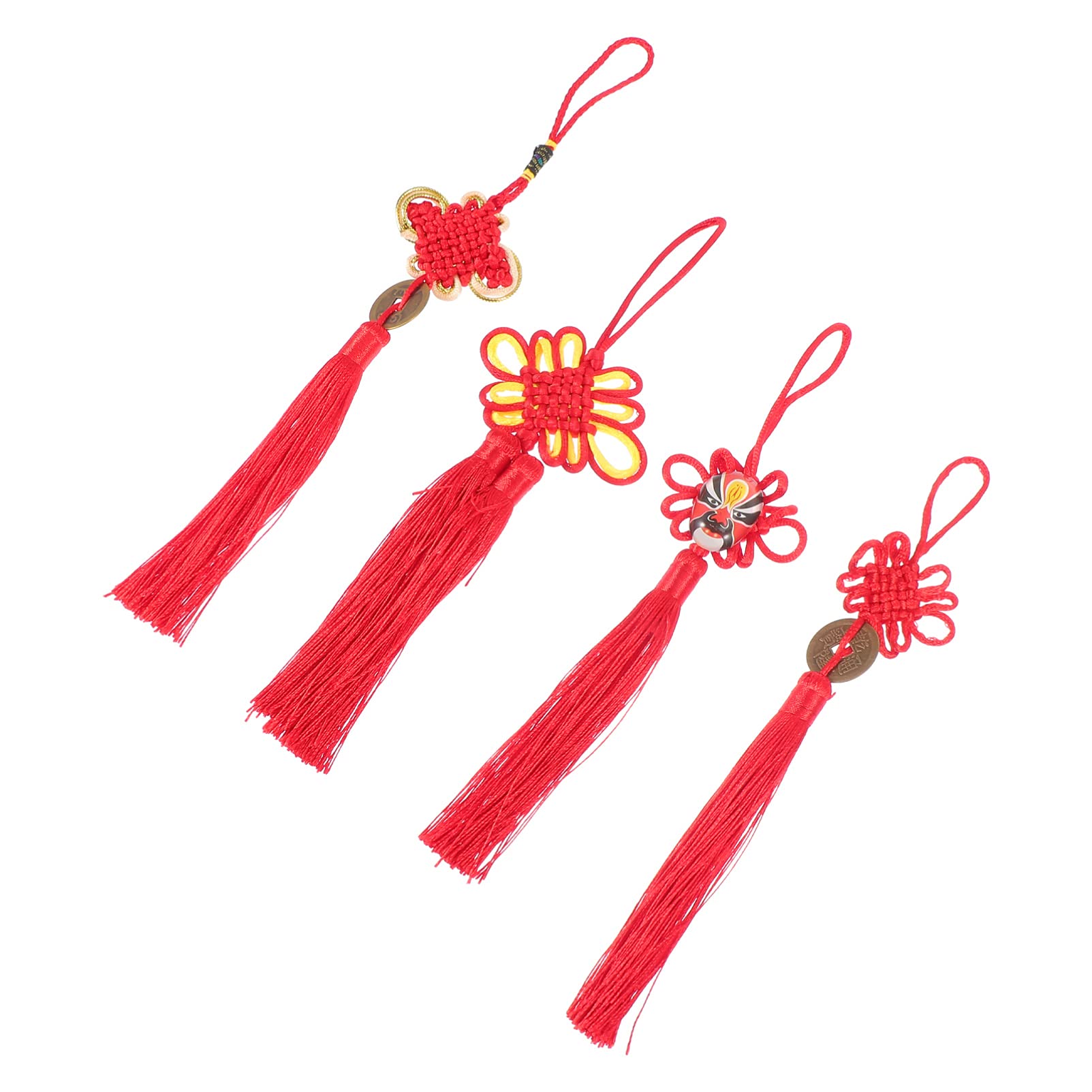 POPETPOP 4pcs Feng Shui Chinese Lucky Coins Feng Shui Coins Chinese Knot and Copper Bell for Wealth Success Good Luck, Red