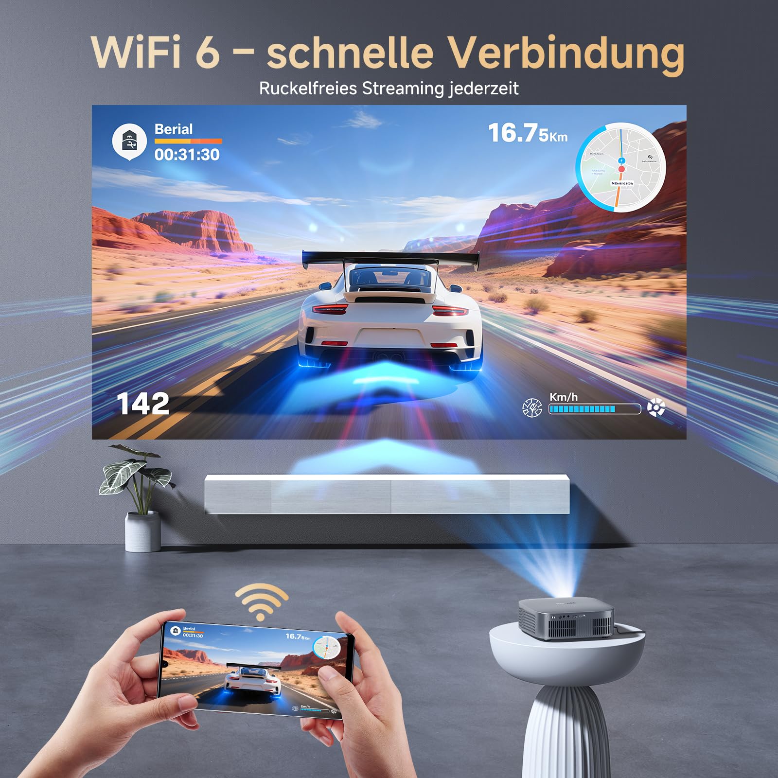 KOGATA Kurzdistanz Projektor 4K Native 1080P Autofokus 6D Trapezkorrektur WiFi Bluetooth Heimkino Beamer