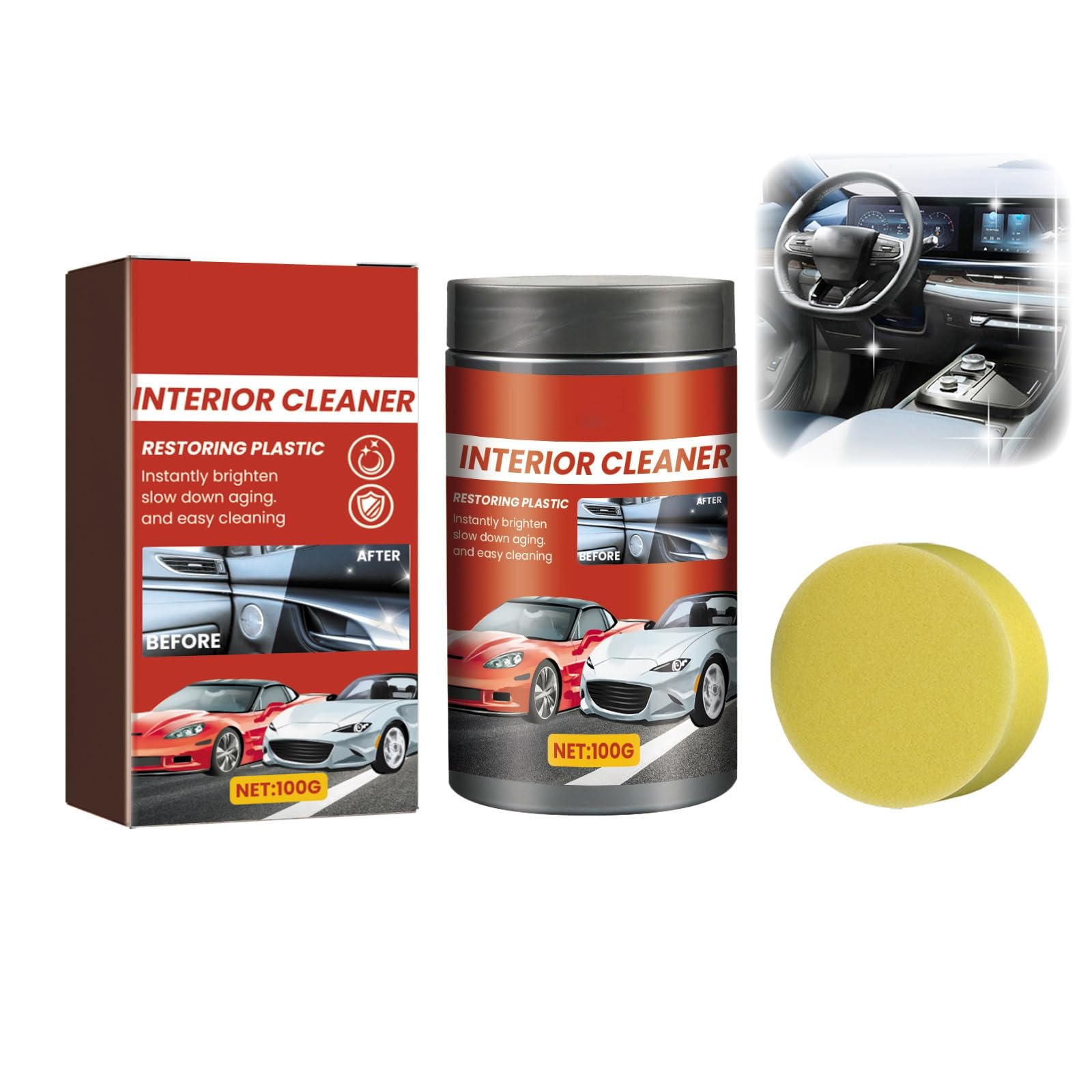 Car Interior Cleaning Kit,Car Plastic Restorer Black,Leather Cleaner & Conditioner,C-ar Plastic Revitalizing Coating Agent,Pla-stic & Trim Restorer for C-ar Seats,Upholstery,Bumpers & Sofas,Ca-r Wax