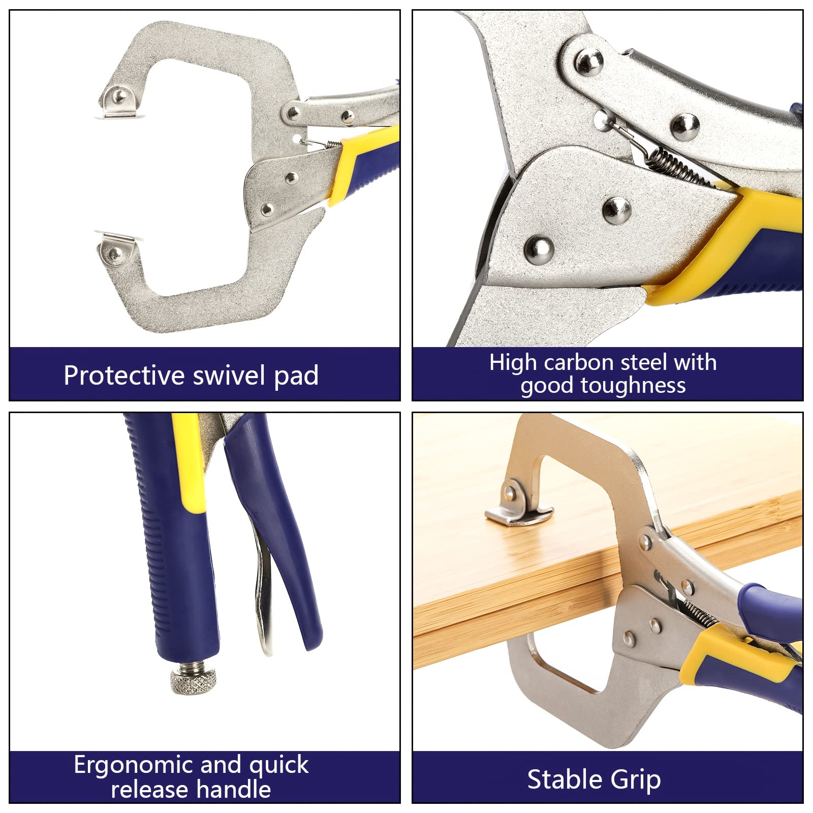 Hiceeden 2 Pack 11" Metal Face Clamps with Swivel Pad, Adjustable C Clamp with Rubber Handle - Image 3