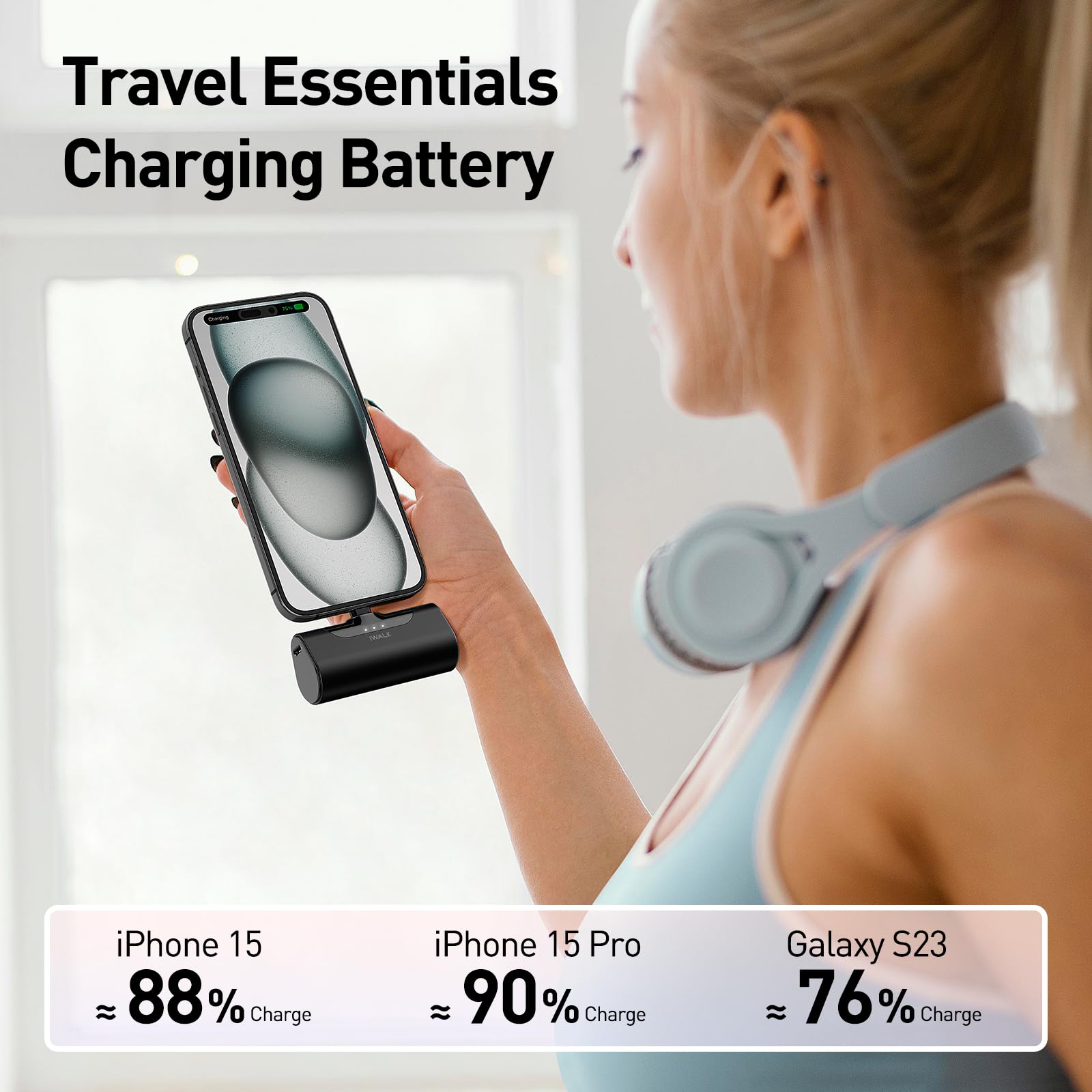 iWALK Power Bank USB C 4500mAh, Caricabatterie Portatile Ultra Compatta Cavo Integrato Batteria Esterna Compatibile per Samsung Galaxy S24/S23/S22/S21/Z Flip 5/Z Flip 4, Huawei, Xiaomi, LG, Pixel