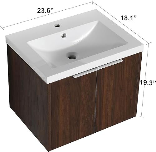 Miniatura 2 de Mueble de baño flotante con fregadero de gel, armario de tocador moderno de 24 pulgadas montado en la pared, armario de almacenamiento de baño con