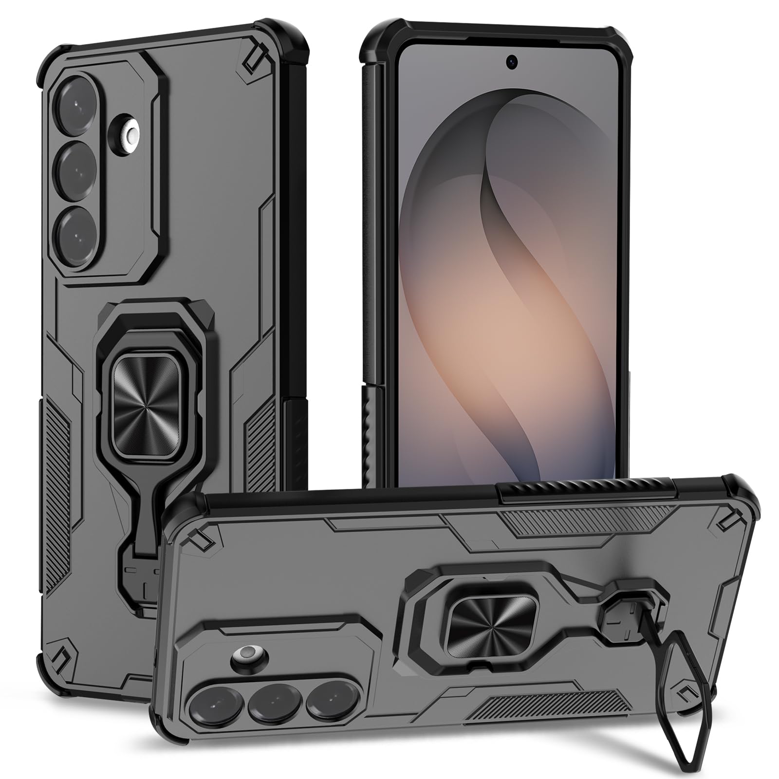 Funda para Samsung Galaxy A13 4G con Cristal Templado Protector Pantalla, Carcasa Antigolpes con Soporte anular metálico, Case Protectora de Grado Militar, Negro — view 193
