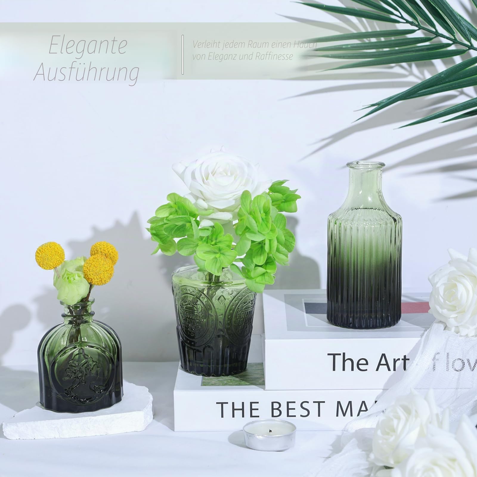 TBWIND Glasvasen, 24 Stück, kleine grüne Blumenvasen für Tafelaufsätze, Mini-Vintage-Vase für Hochzeitsdekoration, einzelne Blumen und Tischdekoration