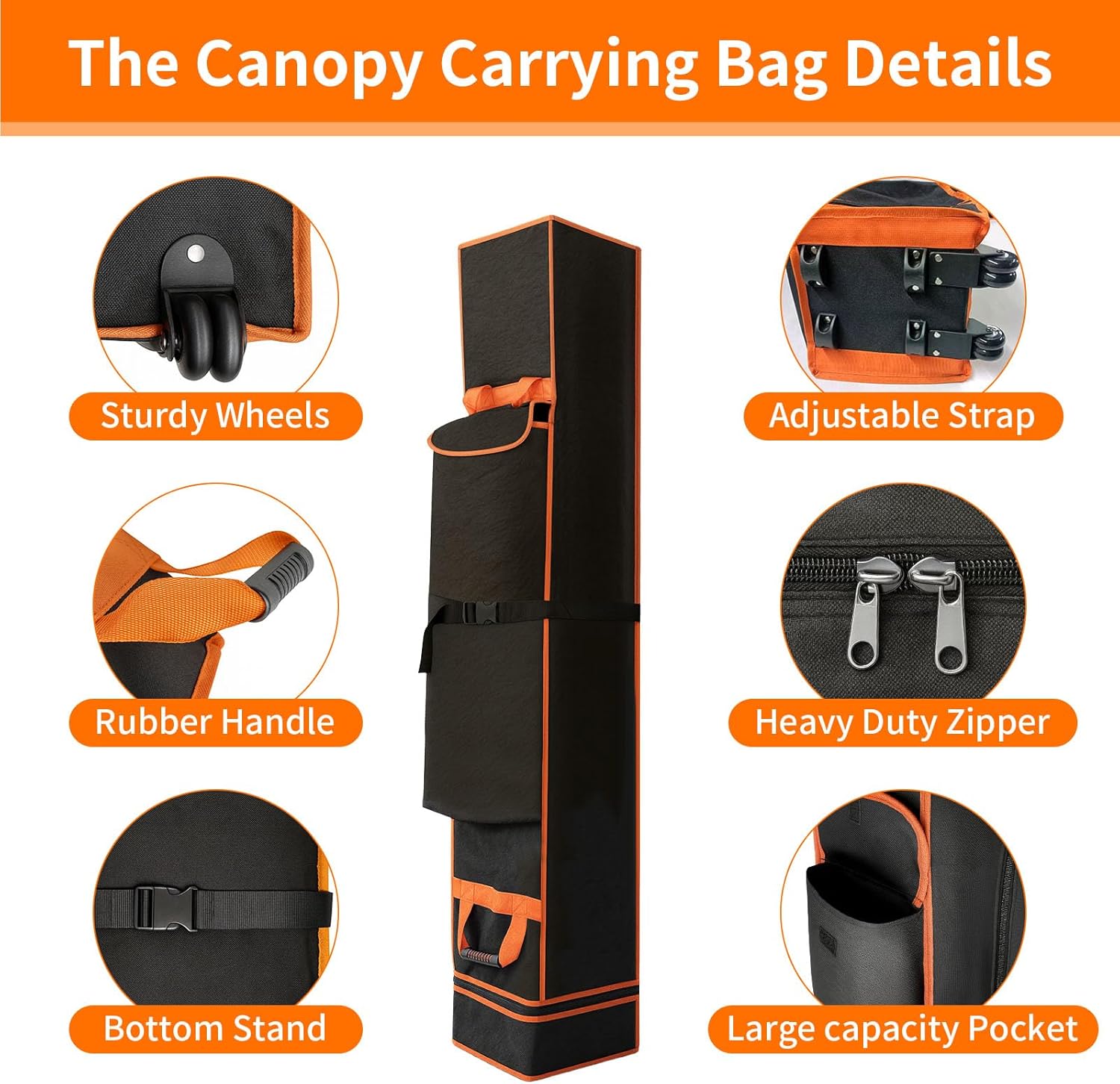 Canopy Bag Replacement 10 x 10 x 62in with Roller Wheels, Tent Carrying Bag Replacement Parts with Handles 800D Waterproof Oxford Fabric for 10 x 10in Pop Up Canopy Tent Accessories