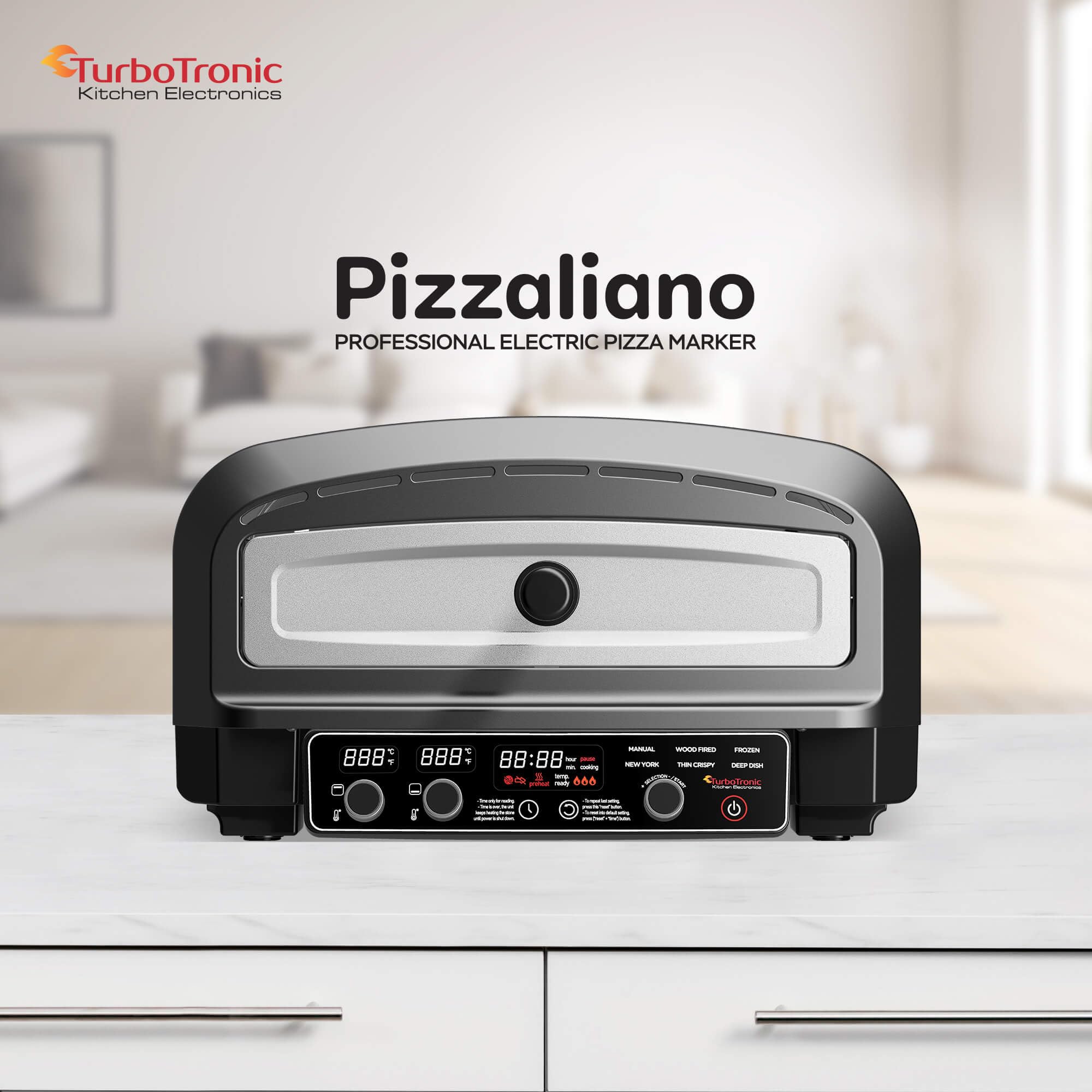 TurboTronic Horno Eléctrico para Pizza 2200W, hasta 450 °C, para Pizzas de 37 cm (14,6"), con Piedra para Pizza, Uso Interior y Exterior, Ideal para Casa, Jardín, Cocina