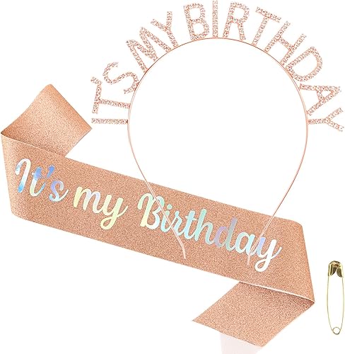 BAHABY Coronas de cumpleaños para mujer, juego de banda y diadema de cumpleaños, banda y tiara de cumpleaños de princesa, regalos de cumpleaños para