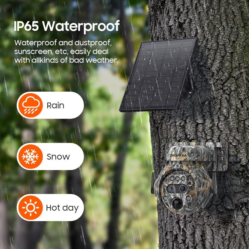 SHIWOJIA 12X Zoom Camara Vigilancia 4G Exterior Solar con Tarjeta SIM, 2K 360° PTZ 4G Inalámbrico Cámara con Visión Nocturna, Detección de Movimiento, Audio Bidireccional, IP66 Impermeable