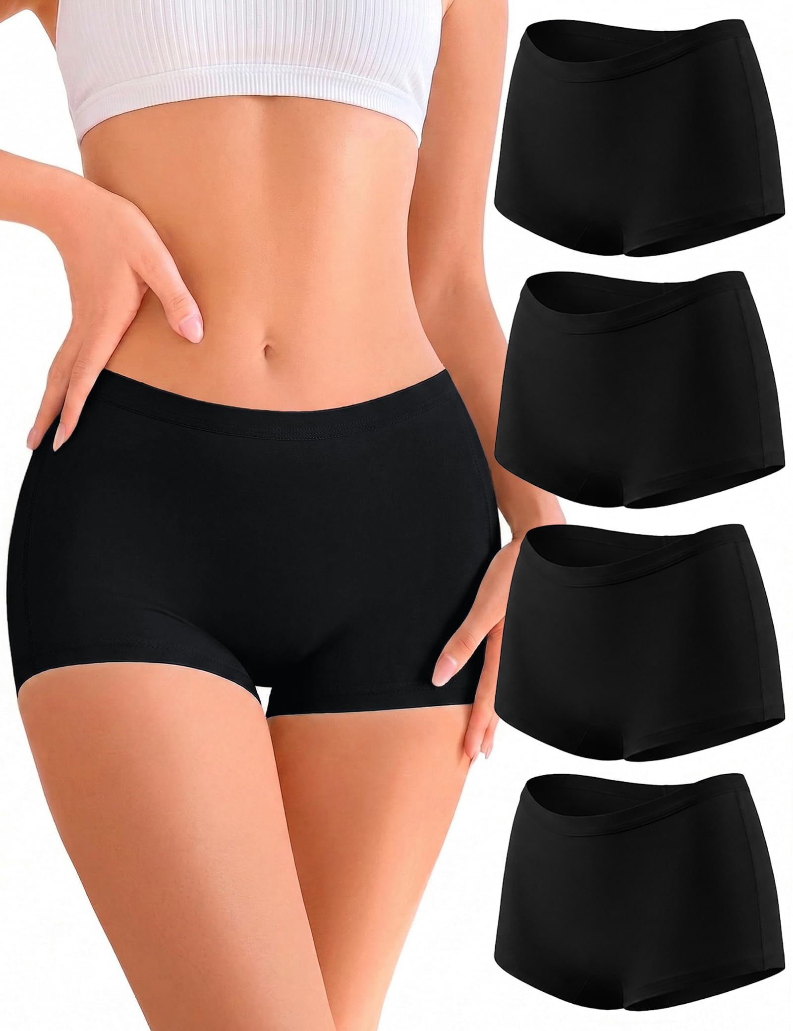 Briyat Boxershorts Damen Baumwolle Hohe Taille Baumwoll Unterwäsche Damen Hotpants Hipster Weich Pantys Slips Mehrpack 4er Pack