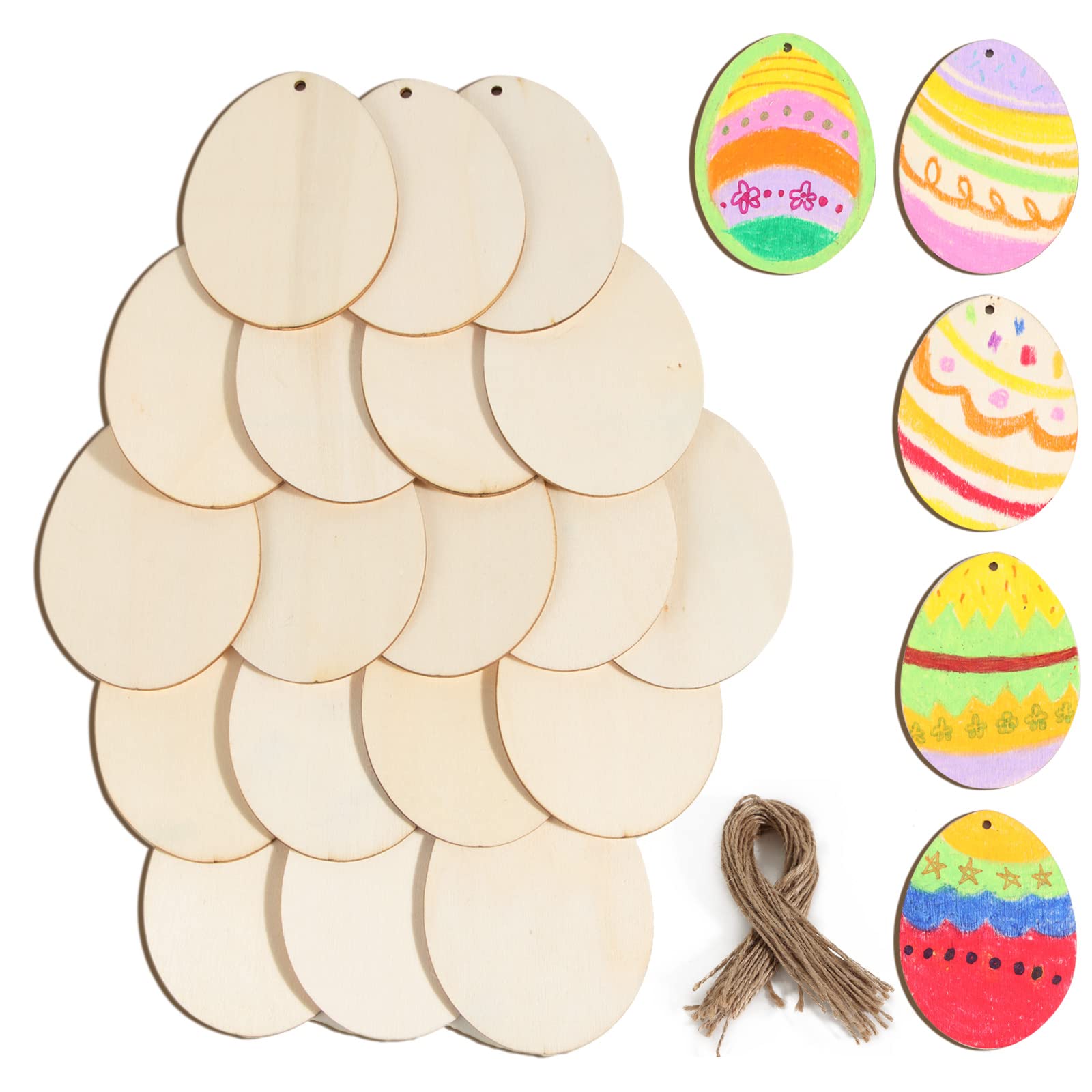 24 Pendenti In Legno Per Pasqua - Uova Decorativi Da Colorare - Attività Creative Per Bambini - Foto 6