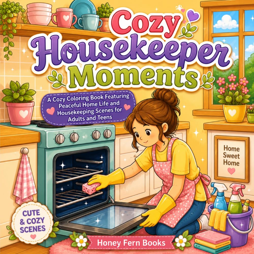 Cozy Housekeeper Moments: A Cozy Coloring Book Featuring Peaceful Home Life and Housekeeping Scenes for Adults and Teens
