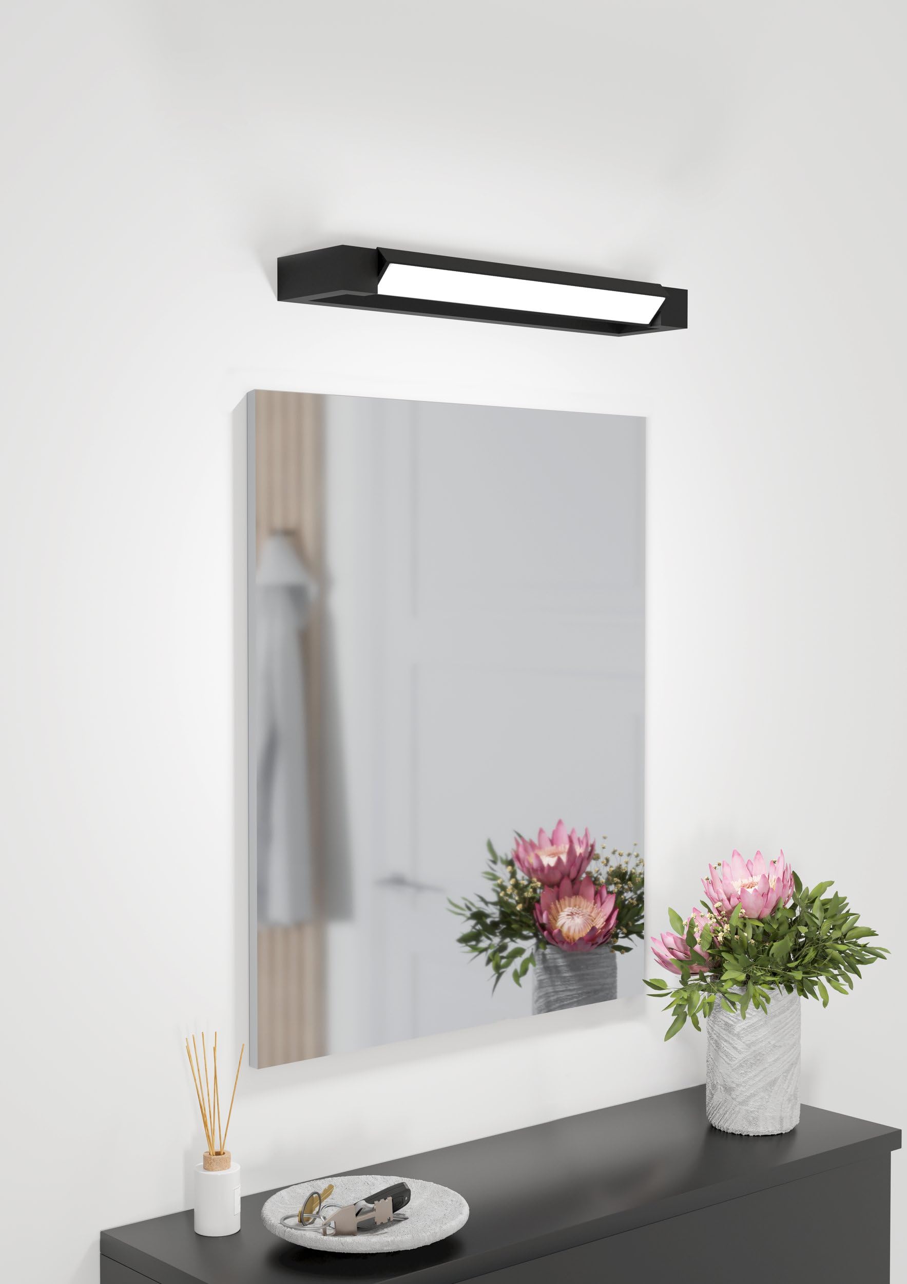 EGLO LED aplique Gemiliana, lámpara de espejo de baño metal negro | y plástico blanco, iluminación blanco neutro, IP44