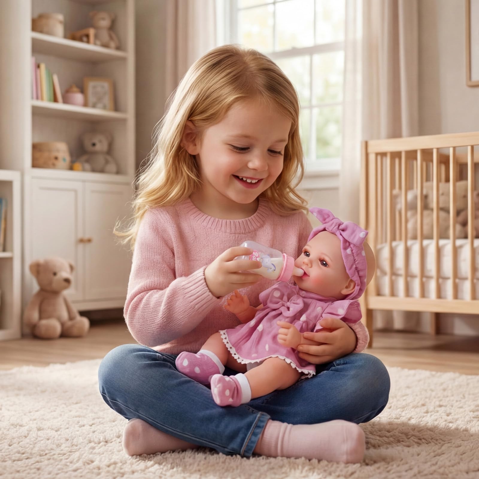 BABESIDE Set Bambola con Accessori– Bambola Neonato per Bambina da 30 cm con 2 Abiti e Set di Gioco per Alimentazione, Giocattolo Regalo per Bambine di 3-8 Anni
