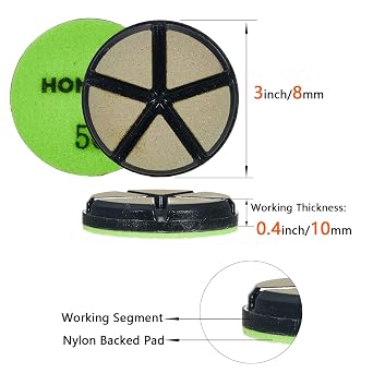3 Ceramic Concrete Polishing Pads, 50 Grit, 3-Pack Hybrid Bond | Diamond transitional grinding pucks, smooth scratches without gouging, for terrazzo, marble, granite floor, hook and loop