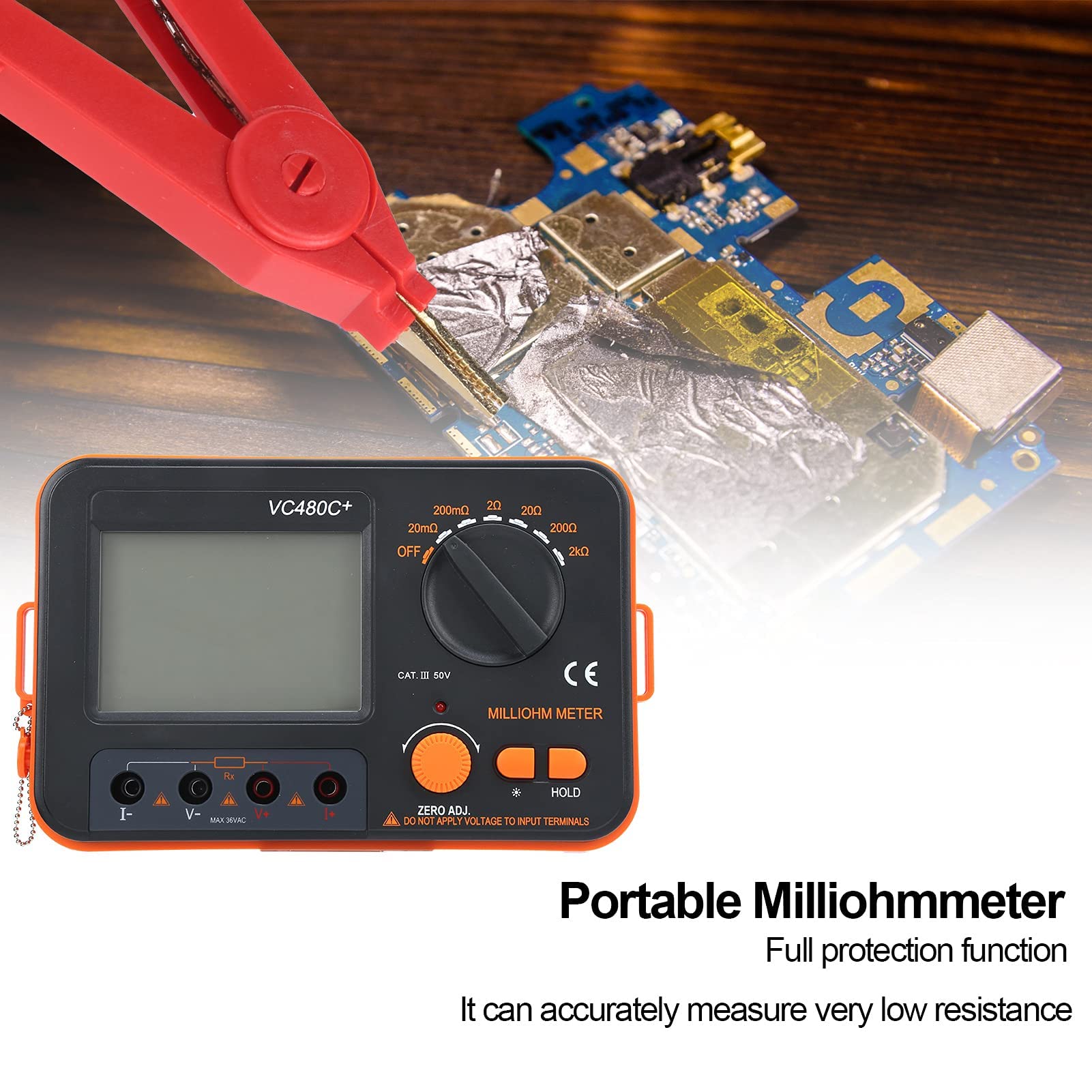 Mégohmmètre VC480C Milliohmmètre Numérique 0,01 MΩ-2 KΩ Milliohmmètre à 6 Vitesses Mesure à 4 Fils Testeur de Faible Résistance CC