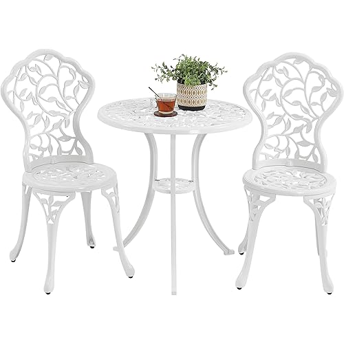 Yaheetech 3-Piece Outdoor Bistro Set w/Leaf Design, Rust-Resistant Cast Aluminum Table and Chairs, Patio Bistro Table Set Outdoor Furniture Antique Aluminium Chair for Balcony Backyard Garden Porch