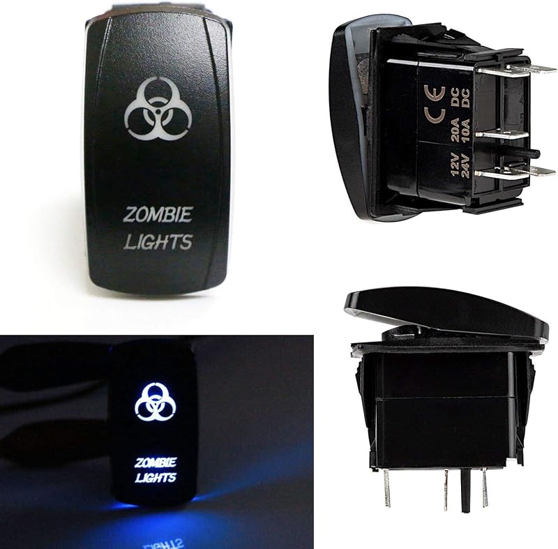 Interruptor tipo rocker SPST 5 pinos iJDMTOY ON/OFF com LED azul para luz de neblina – 1 unidade