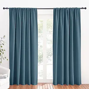 RYB HOME Blue Blackout Curtains for Living Room Thick & Durable Privacy Window Curtains Room Darkening Drapes for Bedroom, W70 x L84 inch, 2 Panels, Slate Blue