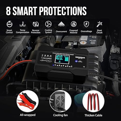 Miniatura 10 de NEXPEAK NC301 - Cargador de batería de coche de 20 amperios, 12 V y 24 V inteligente totalmente automático LiFePO4 cargador de batería mantenedor
