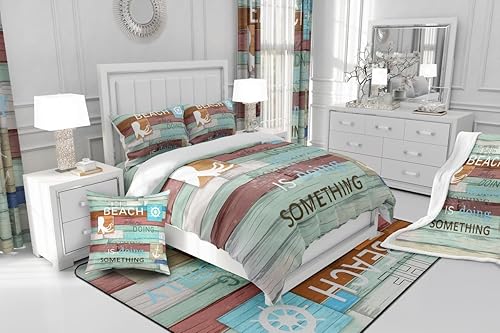 Miniatura 6 de Manfei Sábana bajera ajustable de playa, tamaño individual, juego de ropa de cama de timón de ancla de pulpo, 2 piezas para decoración de habitación