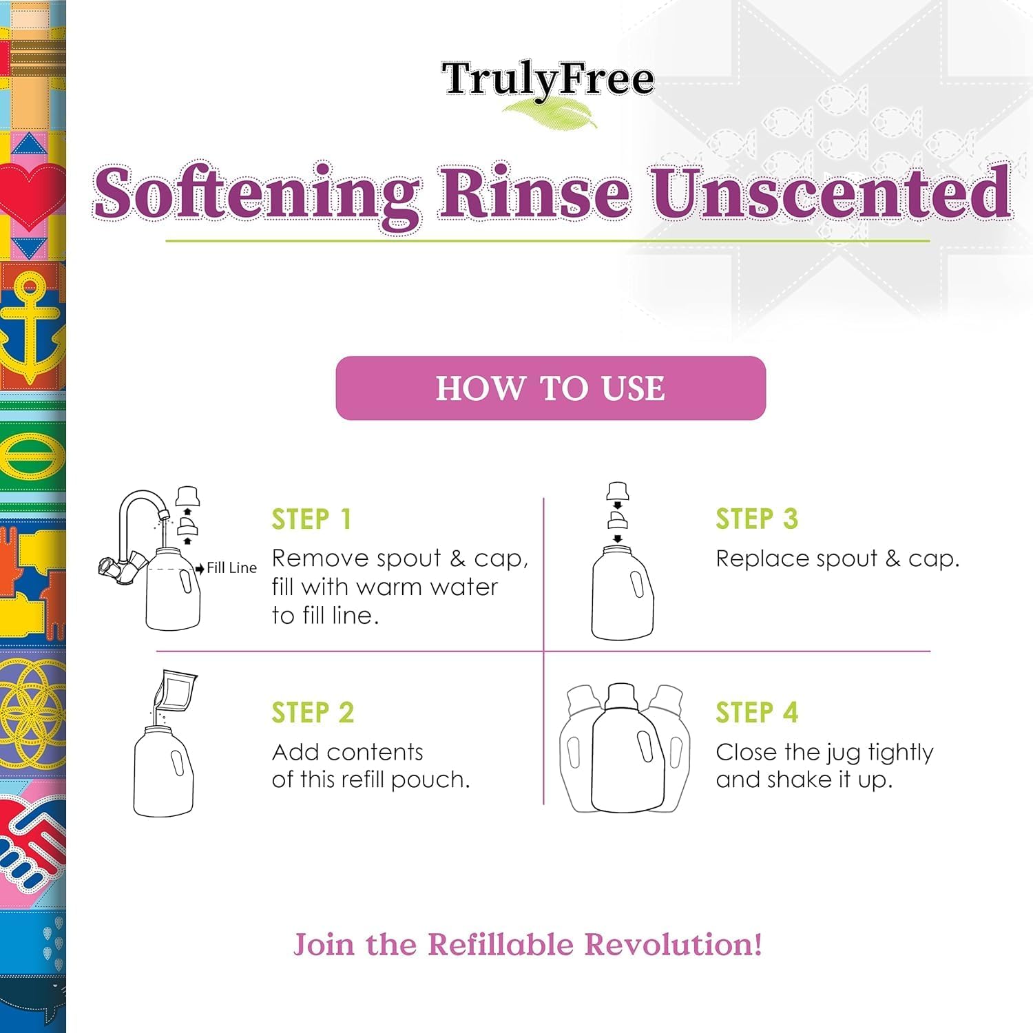 Truly Free Natural Fabric Softener | Non-Toxic for Babies & Kids Sensitive Skin | Plant-Based Laundry Softening Conditioner | Safe, Gentle & Chemical-Free | Unscented | 4 Pack Refill