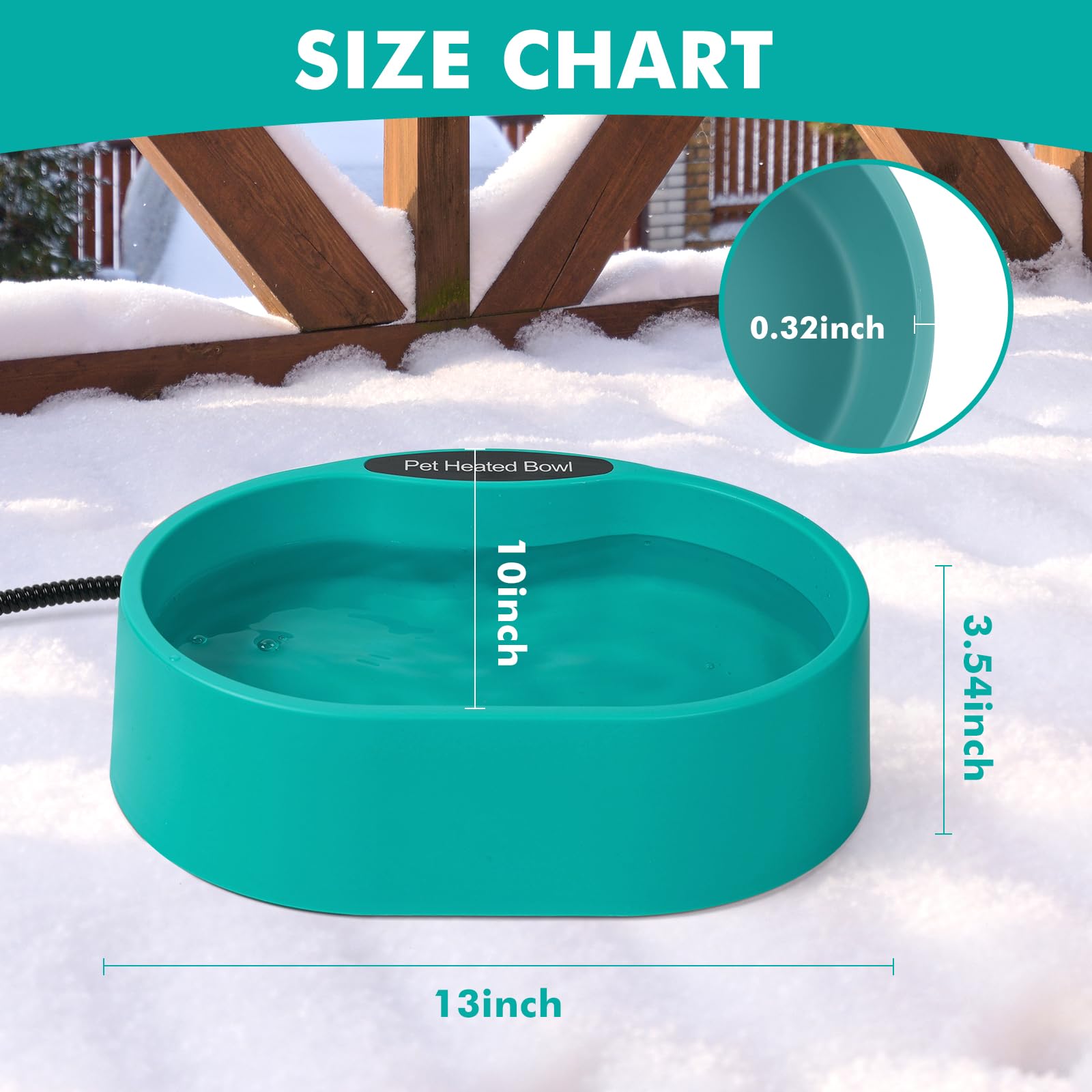 Cuenco grande de agua con calefacción para perros y gatos, cuenco térmico para perros, cuenco impermeable para mascotas, para exteriores, plato de agua calentado anticongelante para conejo, pollo