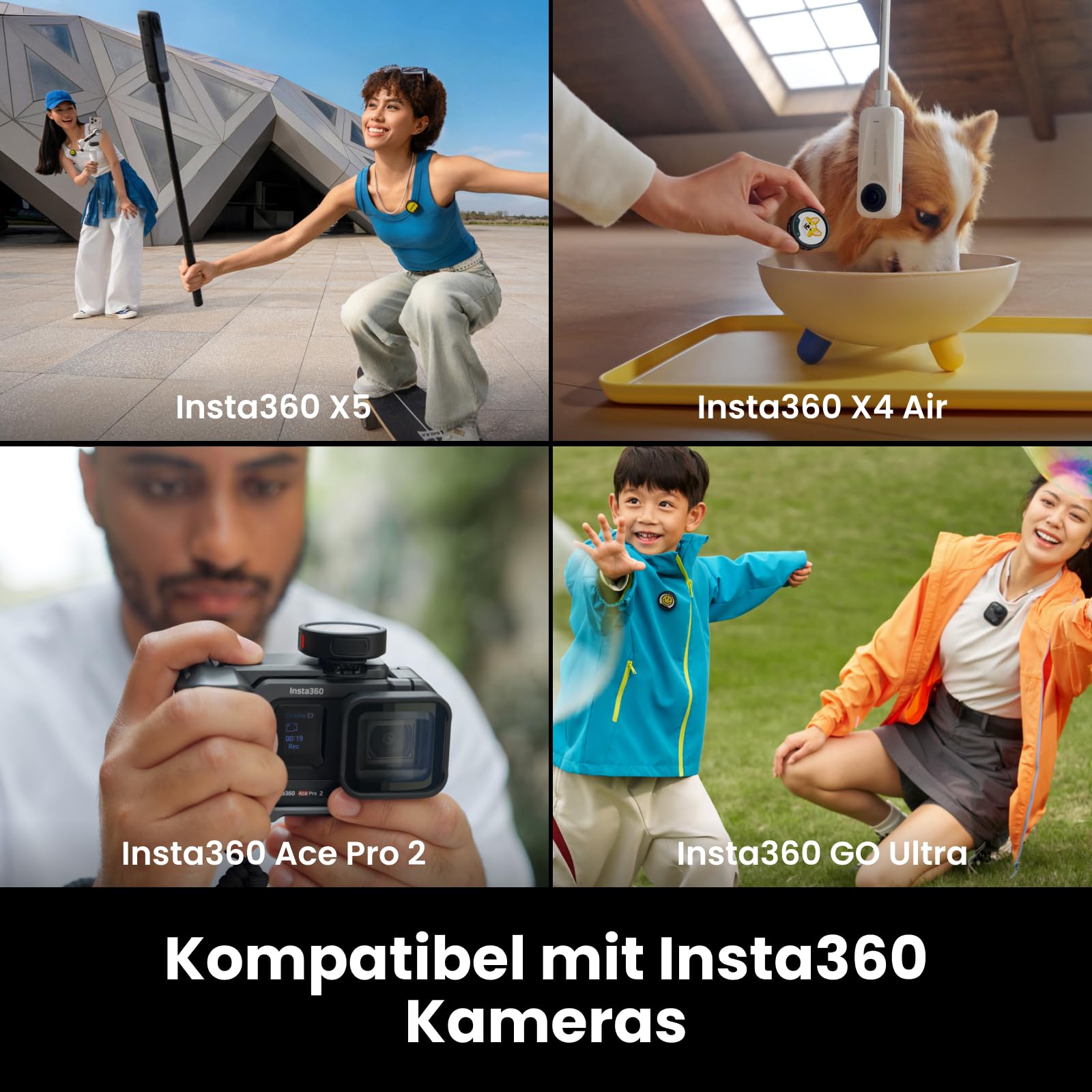 Insta360 Mic Pro Transmitter Graphitschwarz, kabelloses Mini-Lavaliermikrofon für iPhone/Kamera/Android, Videoaufnahme, anpassbares E-Ink-Display, 3-Mikrofon-Array, interne 32-Bit-Float-Aufnahme
