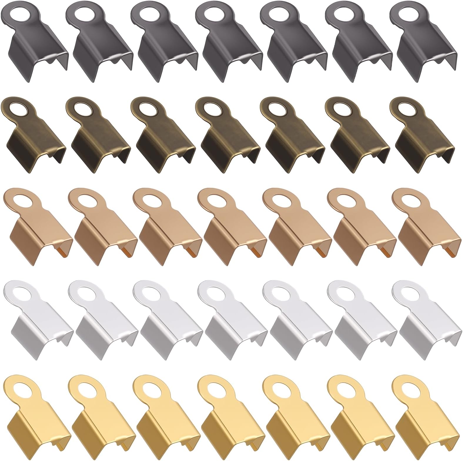600Pcs Fold Over Crimp Cord Ends, Leather Ribbon End Clasp Tips Caps, Cord Crimp End Tips, Jewelry Connector Fold Over Cords Ends for Jewelry Making, 4.5 X 8.5 Mm, 6 Colors